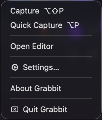 Grabbit menu bar